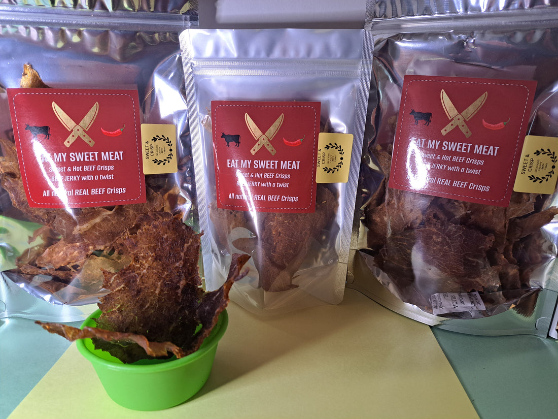 SWEET & CRISPY — EAT MY SWEET MEAT! 100% PURE BEEF CRISPS! JERKY ON STEROIDS!